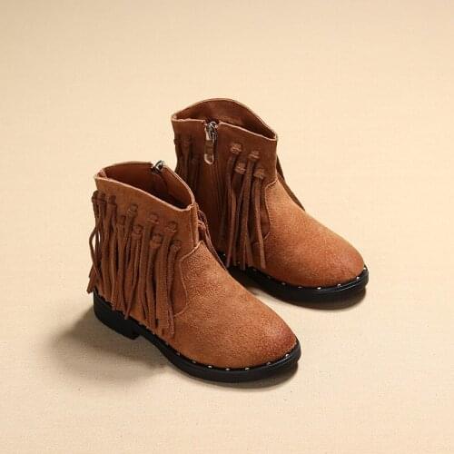 Childrens Boots Childrens Shoes Winter girls genuine leather boots wholesale hot new 2018 warm fashion boots fringe mid-calf