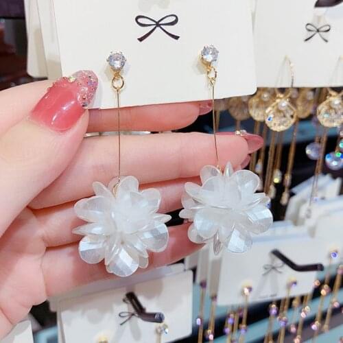 White Cubic Flower Ball Long Earrings For Women 2020 New Jewelry Korean Style Brincos Wholesale