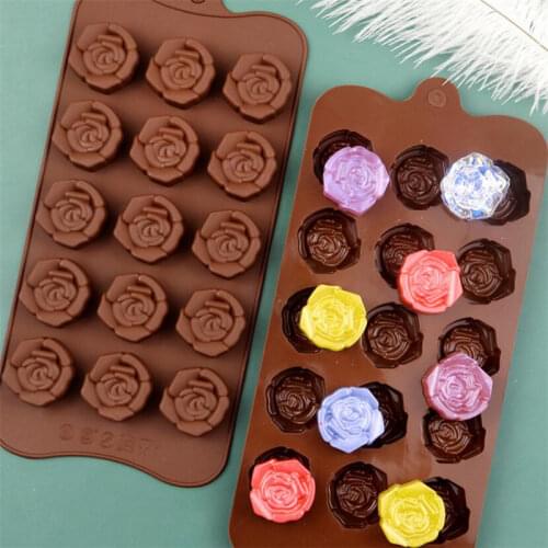 1PCS 15-even Rose Flowers Shaped Silicone Chocolate Mold Cookware Baking Tool Kitchenware Fondant Cake Decoration Tool