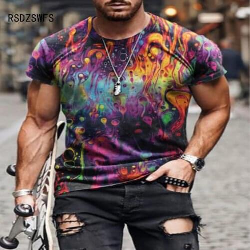 3D New Wish Independent Station Men Abstract Painting Digital Printing Short Sleeve Street Casual Fashion T Shirt