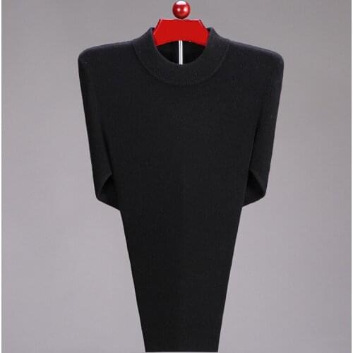Hot New Winter 100% Wool Sweater Mens Warm Inside The Solid Color Knit Bottoming Shirt Half High Collar Sweater Size 3XL