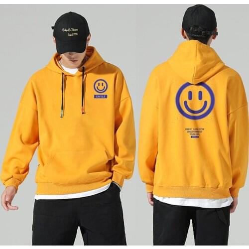 Smile Face Print Hoodies Men 2021 Autumn Unisex Japanese Street Hip Hop Loose Casual Hipster Male Oversized Pullover Sweatshirts