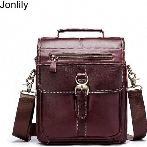 Jonlily Mens Genuine Leather Shoulder Bag fashion Male Briefcase Casual Commuter Bag Messenger Crossbody Bag Teens Purse -KG525
