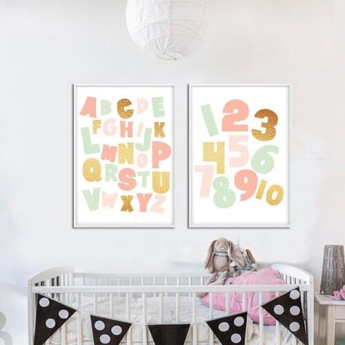 Cute Elephant Nursery Quote Wall Art Canvas Poster ABC Alphabet Print Nordic Style Painting Picture Kid Baby Bedrooom Decoration