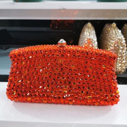 Women AB Silver Red Black Crystal Clutch Diamond Evening Bags Hard Case Metal Minaudiere Rhinestone Handbags Wedding Party Purse