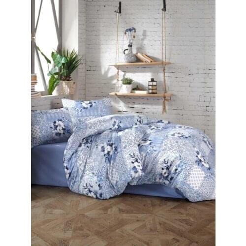 Elart 4 Pcs Duvet Cover Linens Set Sheet Pillow Cases %100 Cotton Blue Floral King Size 240*260cm Bedroom Home Textile 2021