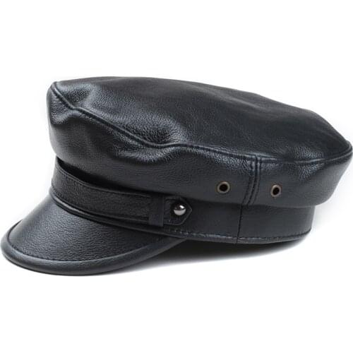 Leather NAVY HAT Casual Fashion Mens And Womens Flat Top Cow Hide Cap