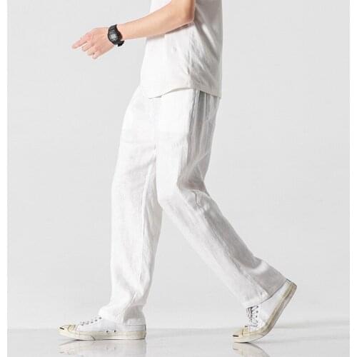 Linen Pants for Men Full Length Summer Loose Light Casual Trousers Man Leisure Home Breathable Comfortable Pants Male PT-509