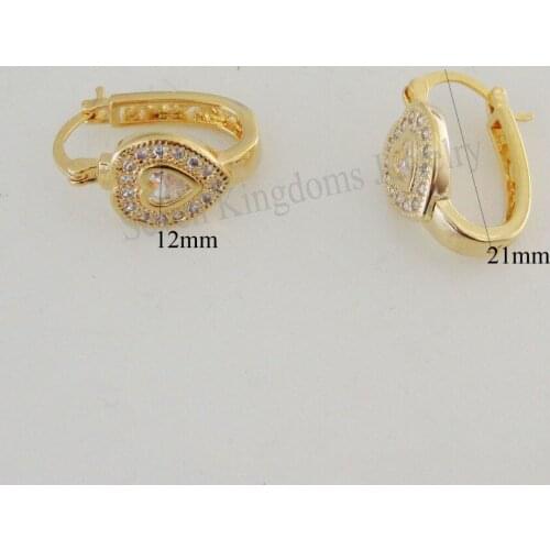 MIN ORDER 10$/ you can mix design/ ZIRCON STONE FACE WIDTH 12mm - YELLOW - GOLD GP color HUGGIE HOOP 0.83" EARRING