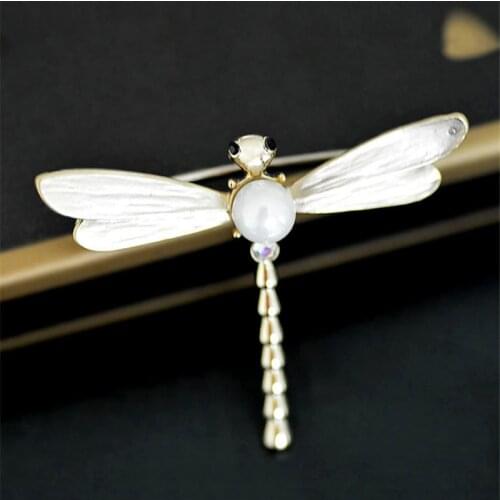 Fashion Alloy Rhinestone Simulated Pearl Dragonfly Brooch For Women And Men High Quality Brooches Pins Kids Christmas Gifts