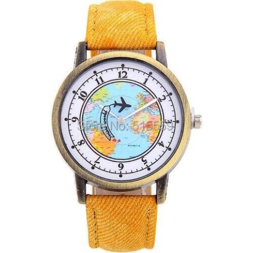 50pcs/lot Fashion Fabric Band Quartz Analog Watches Free shipping Word Map Plane Second Women Casual Watch Men Wrist watch