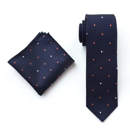 Fashion Mens Necktie Set Navy Blue with Polka Dot Cravat Sets