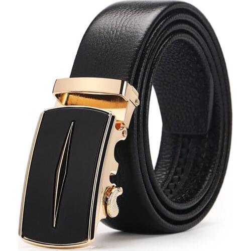 Mens Belt New Cow Genuine Leather Belts For Men Automatic Buckle Black Brown Color 110-130CM