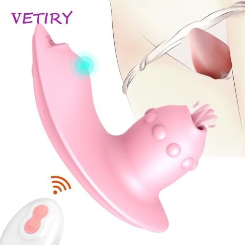 VETIRY Wearable Vibrator Clit Sucker Clitoris Stimulator Remote Control 10 Speeds Vagina Tongue Licking Dildo Sex Toys for Women