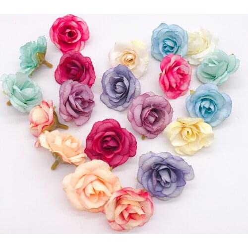 New 10pcs artificial flower 4cm silk rose flower head wedding party home decoration DIY wreath scrapbook gift box craft