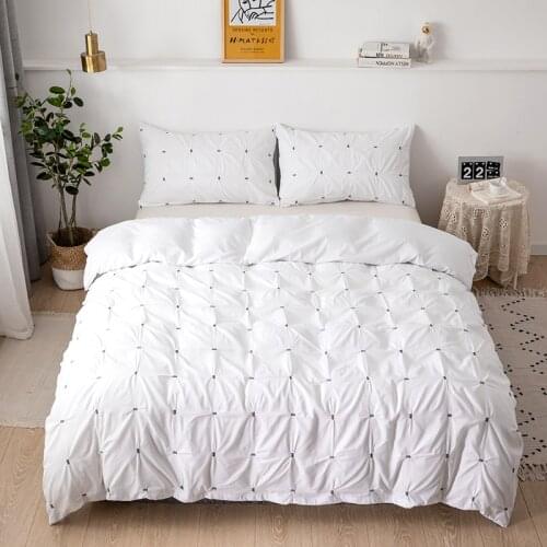 Solid Bedding Set Pinch Pleat Duvet Cover For Home Double Bed Quilt 240x220 Plaid Luxury Queen King Size Textile Pillowcase