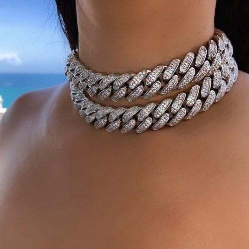 Iced out bling hip hop jewelry 5A cz 18mm big heavy cuban choker necklace for women