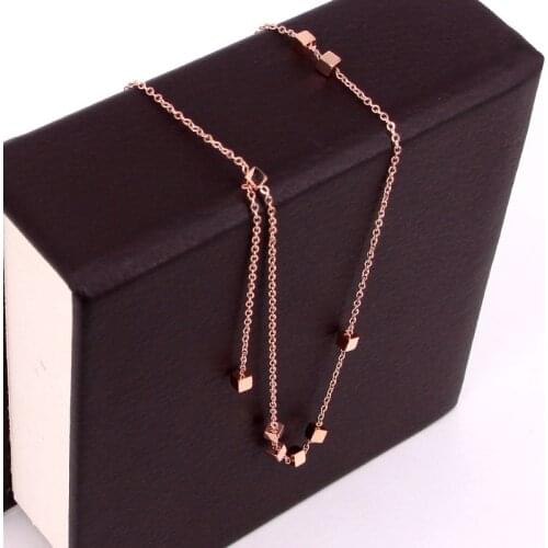 Nine Square Necklace Titanium steel Gold color girls Neck collarbone chain necklace