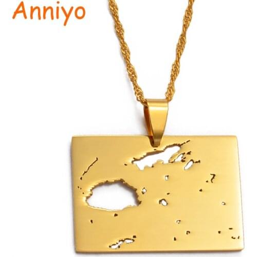 Anniyo Fiji Country Map Pendant Necklace Gold Color Jewelry Maps of Viti Gifts #018621