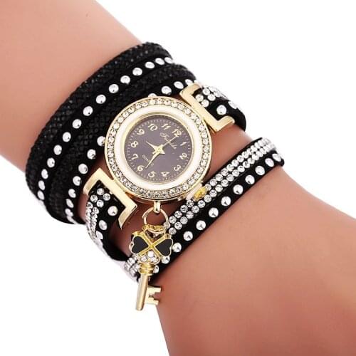 Top hot national style leather watch wrap around elegance wristwatch for women clock long strap watches key pandent watches