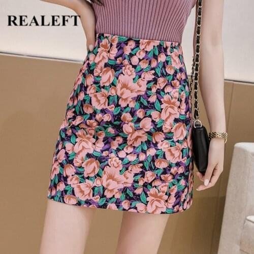 REALEFT 2021 New Floral Skirts Female Spring Summer Fashion Summer Skirts Elegant High Waist Mini Length A-line Skirt for Women