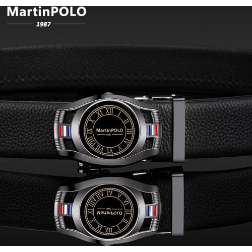 MARTINPOLO Genuine Leather Mens Belt Cowhide Strap for Jeans Automatic Buckle Belts for Men Fashion Black Belts Luxury MP02201P