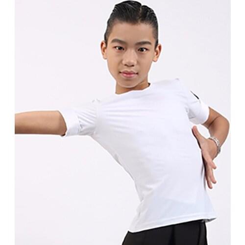 Comfortable Latin Dance Shirt For Children Black White Nylon Novel Tops Boy Males Kids Summer Ballroom Dance Shirt Clothes 10392