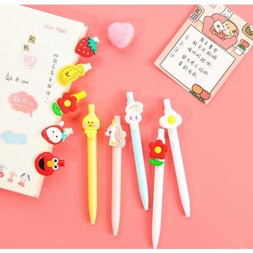 1PC 0.5mm Kawaii Press Style Black Ink Gel Pen Students Cute Signing Ball Pen School Office Stationery Accessories