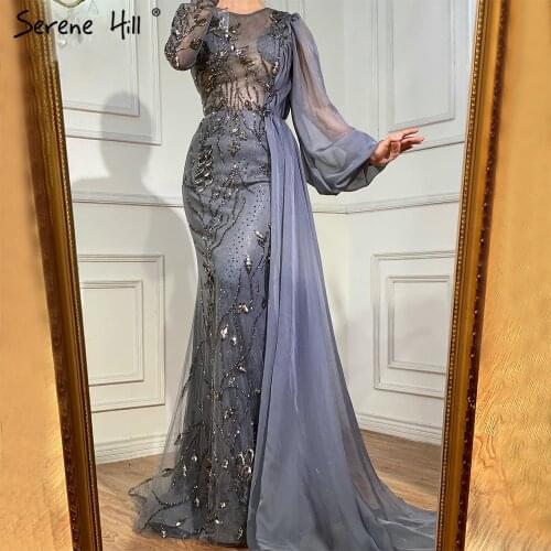 Serene Hill Grey With Overskirt Mermaid Evening Gowns Dresses Luxury Beaded Elegant For Woman Party DLA71066