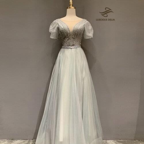 High Split Tulle O-Neck Dresses 2021 Formal Party Gown String beads evening Dress Luscious Delia