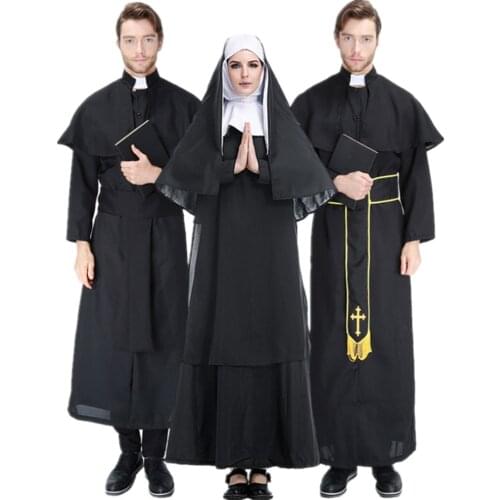 Adult Religious Pious Priest Costume Nun Christian Missionary Fancy Dress Black