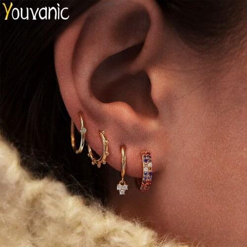 Youvanic Small Crystal Hoop Earrings Set For Women Charm Zircon Gold Star Moon Earings Female Girls Fashion Jewelry Brincos 1620