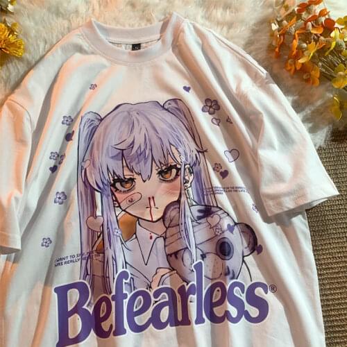 Women clothes cotton summer Korean loose O neck short-sleeved Casual T-shirt Cartoon female Japanese anime tshirt cute top titan