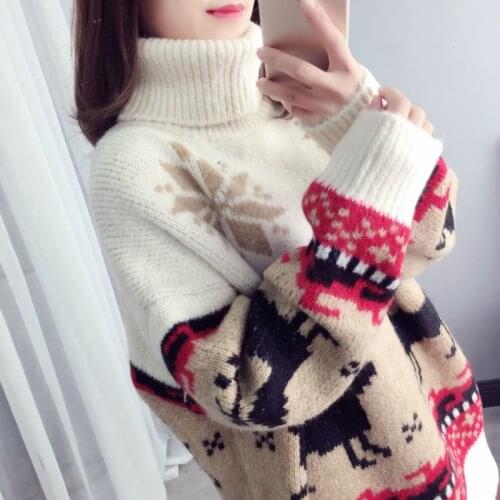 Net Red Sweater Women 2021 New Loose Korean Version Lazy Wind Turtleneck Christmas Autumn And Winter Pullover Sweater