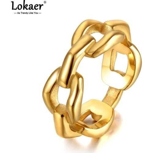 Lokaer Fashion Titanium Stainless Steel Geometric Chain Hiphop/Rock Rings Bohemia Party Ring Jewelry For Women Girls R20087