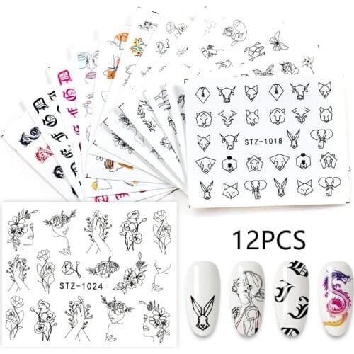 1set Water Nail Sticker Manicure 3d Animal Design Flower Woman Face Abstract Nail Art Decoration Stickers for Nails