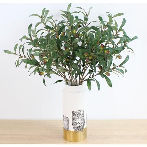 3pcs Green Artificial Olive Branches Simulation Fruit Artificial Plant Leaves Home Wedding Decorative Fake Flowers