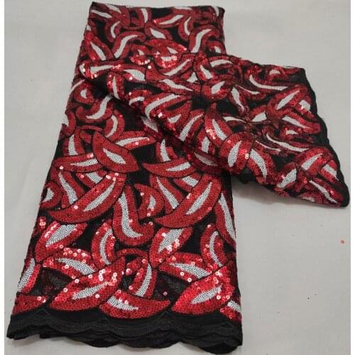 5yards/pc) Black red African tulle lace fabric sequins embroidered French net lace newest design for party dress FHS118