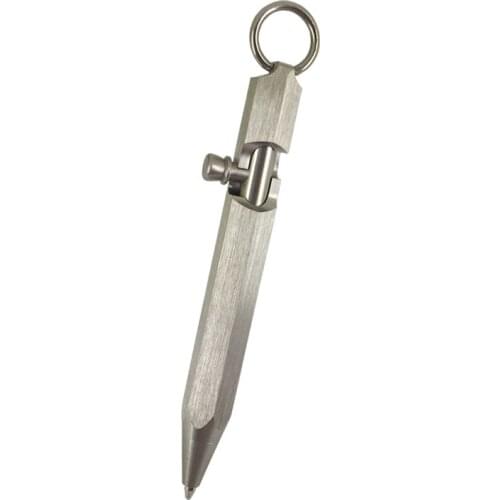 ACMECN Mini Hexagonal Stainless Steel Ball Pen with Key Ring Cute Design Short Ball Pen 39g for Christmas Gifts