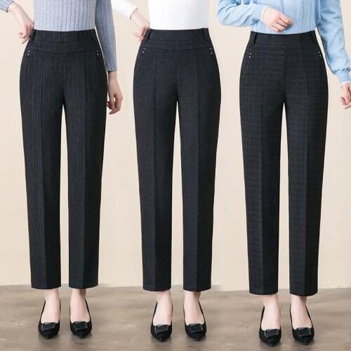 Autumn Winter Middl Aged Women Warm Elastic Waist Casual Straight Pants Female Trousers Elastic Waist Straight Pants Plus Size C