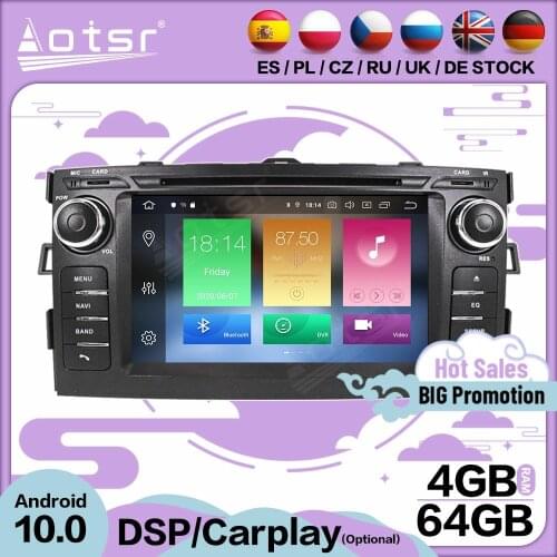 Carplay Multimedia Stereo Android 10 Player For Toyota Auris 2006-2008 2009 2010 2011 2012 GPS BT Audio Radio Receiver Head Unit
