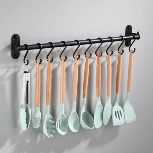 Black Kitchen Shelf with Hook Space Aluminium Metal Tools Knife Holder Storage Hanger Hooks Bar For Bathroom Kitchen Shelves