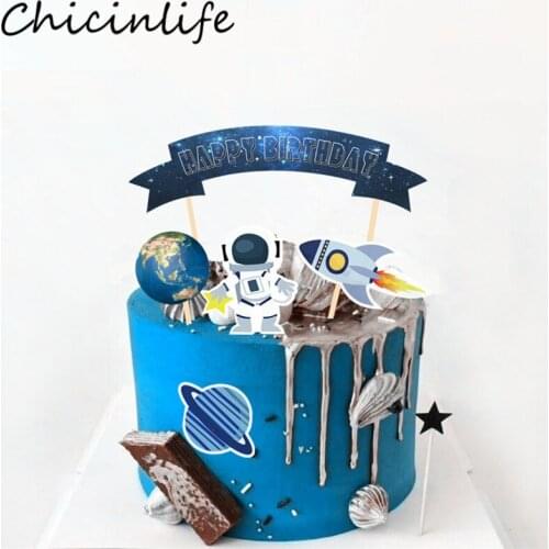 Chicinlife 13Pcs Astronaut Rocket Planet Happy Birthday Cupcake Toppers Outer Space Baby Shower Birthday Party Cake Supplies
