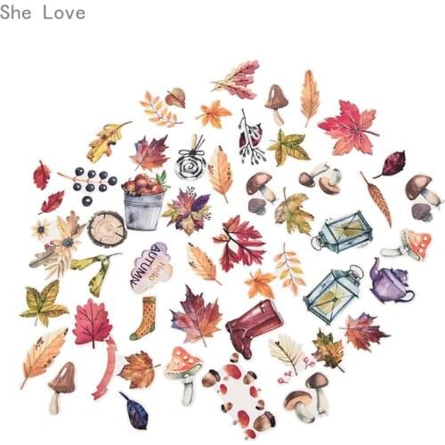 Chzimade 50 Pcs Autumn Leaf Floral Paper Stickers DIY Stationery Decor Label Craft