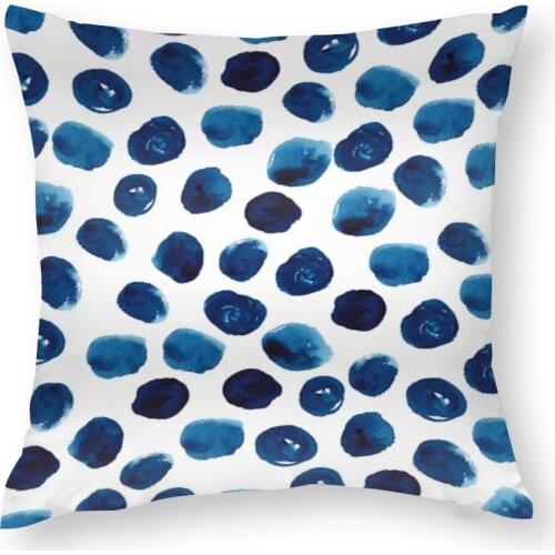 Newest personalize blue paint ink spots design watercolor brush dots cotton throw pillow case Throw Pillow cover for bed home
