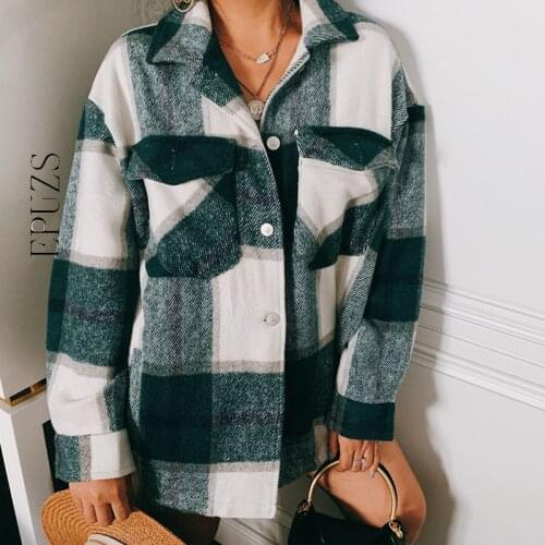 Spring fashion women green Plaid jacket and coat Long Sleeve office coats Streetwear Oversized bomber jacket 2020