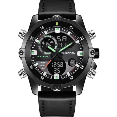 CURDDEN Men Brand Chronograph Business Watch Fashion Leather Band Dual Time Stopwatch Multifunction Watch Relogio Masculino 2021