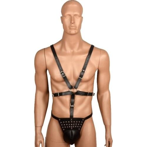 Mens PU Leather Lingerie Binding Pants BDSM Adjustable Sexy Bondage Harness Belts Erotic Flirting Costumes Sex Toys for Gay Men