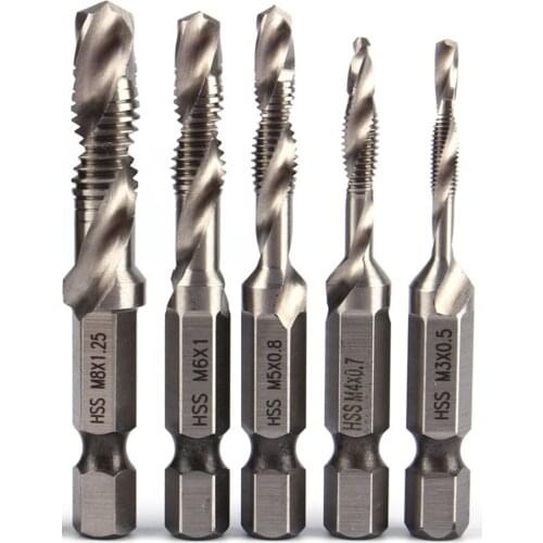 6Pcs HSS High Speed Steel Drill Bits Set 1/4" Hex Shank Metric Screw Thread Tap Twist Drill Bit M3 M4 M5 M6 M8 M10 Tap Drills