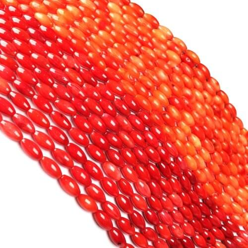Natural Coral Beads Exquisite Rice Shape Coral Loose Bead for Making Womens DIY Bracelet Necklace Jewellery Size 4x8mm